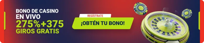 Banner ancho de jugabet.cl para el casino en vivo: «275% + 375 giros gratis» junto a una ruleta dorada y fichas volando.