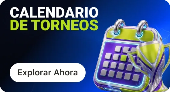 Banner «Calendario de torneos» con un calendario estilizado, un trofeo y botón «Explorar ahora».