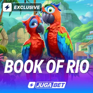 Miniatura de la tragamoneda Book of Rio de la línea JugaBet Games, con estética de carnaval y libro dorado.