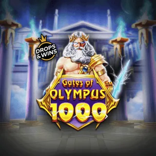 Miniatura de Gates of Olympus 1000 de Pragmatic Play con la figura de Zeus.